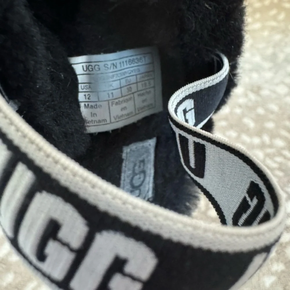 UGG Oh Yeah Girl’s Black‎ Sheepskin Slingback Slipper Sandals Size 12